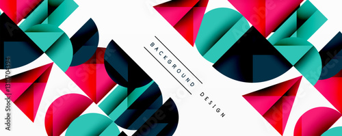 Abstract geometric pattern with intersecting circles and triangles in gradients. The high-contrast composition creates depth and a dynamic, modern aesthetic