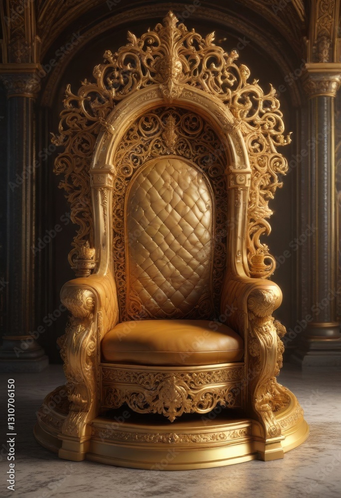 Fototapeta premium Ornate throne surrounded by golden swirly patterns, swirly, ancient, patterns