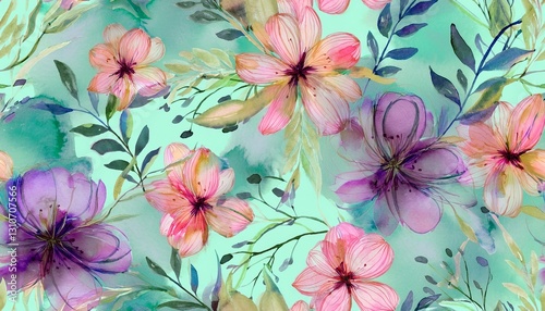 seamless watercolor floral pattern with delicate flowers and leaves for artistic design