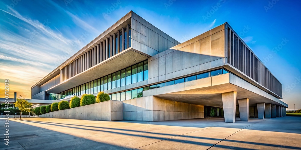 Fototapeta premium Modern Minimalist Architecture, Subtle Linework, Geometric Building Facade