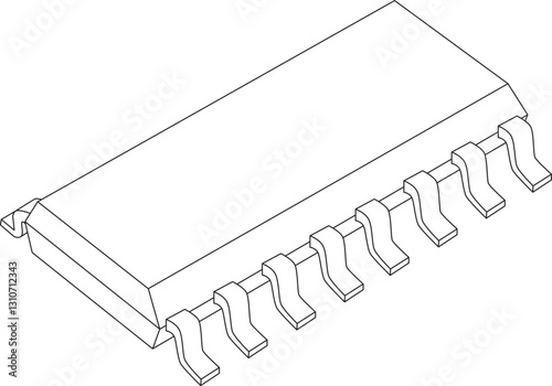 realistic radio component microcircuit SOP 16 side view contour