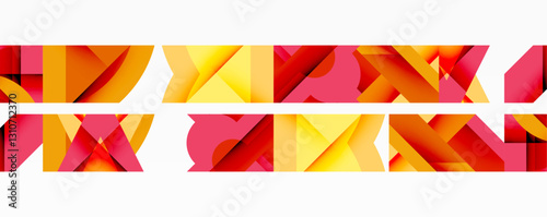 Circles, semi circles, squares and round triangles. Geometric mosaic style pattern abstract background for wallpaper, banner, backdrop, card, book Illustration, landing page