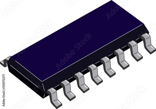 realistic radio component microcircuit SOP 16 side view color drawing