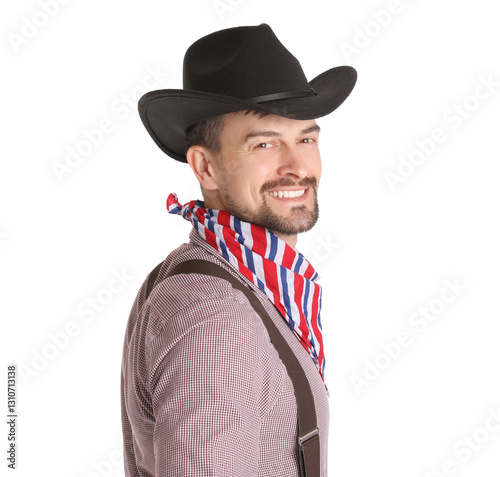 Handsome cowboy on white ba...