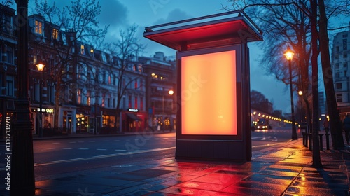 Empty urban advertising display at night in London