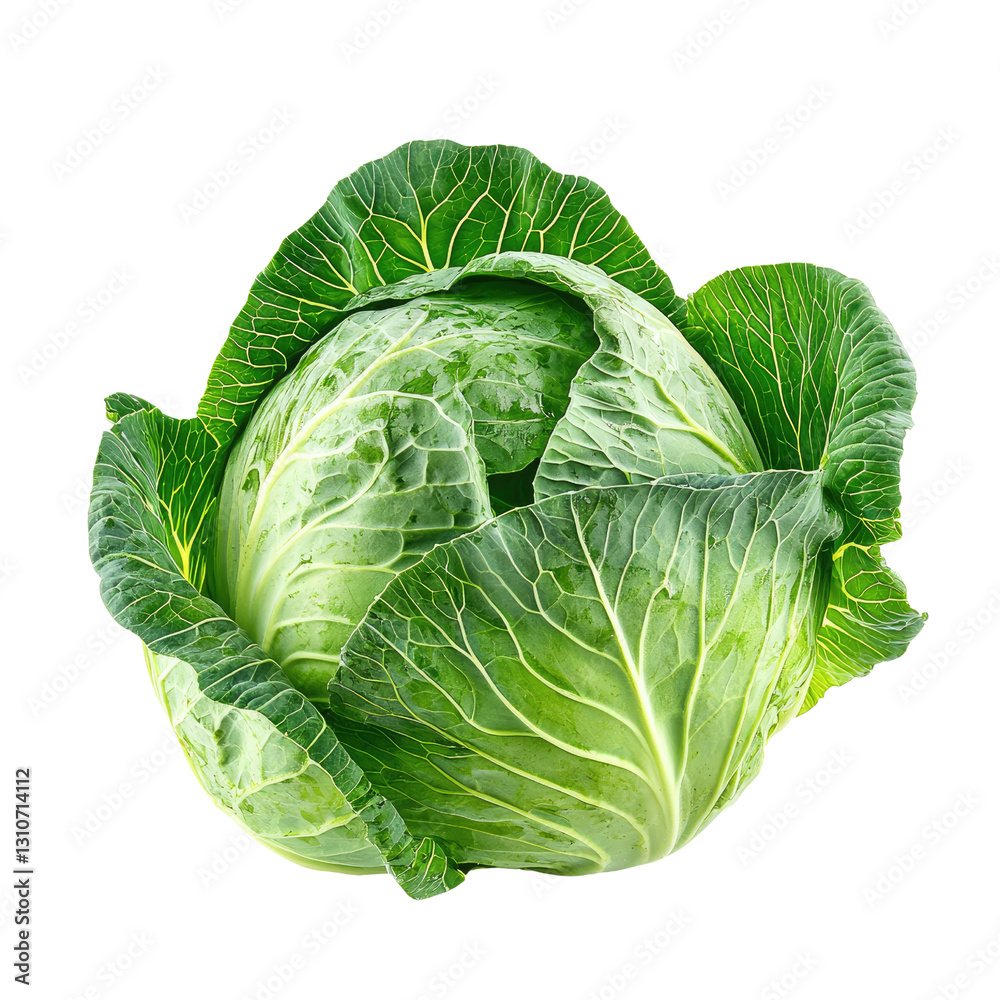 Obraz premium Fresh Green Cabbage with Vibrant Leaves Perfect for Healthy Recipes and Culinary Dishes
