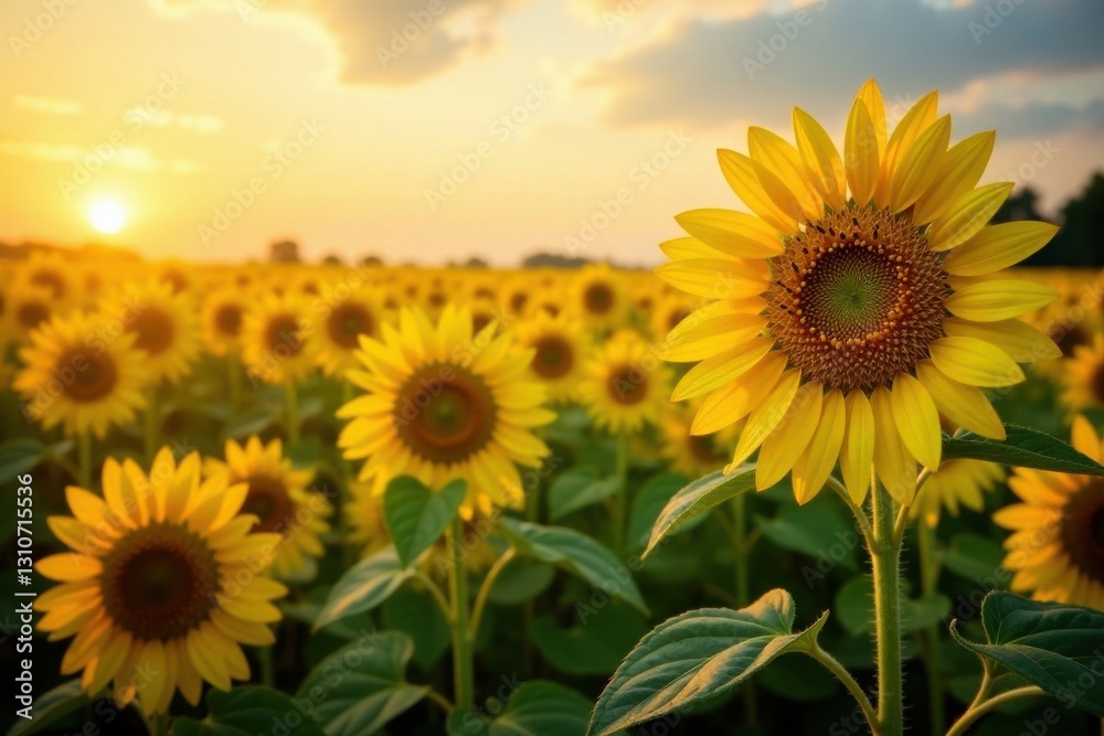 Fototapeta premium Softly glowing sunflower fields, fuzzy, pink, gradient