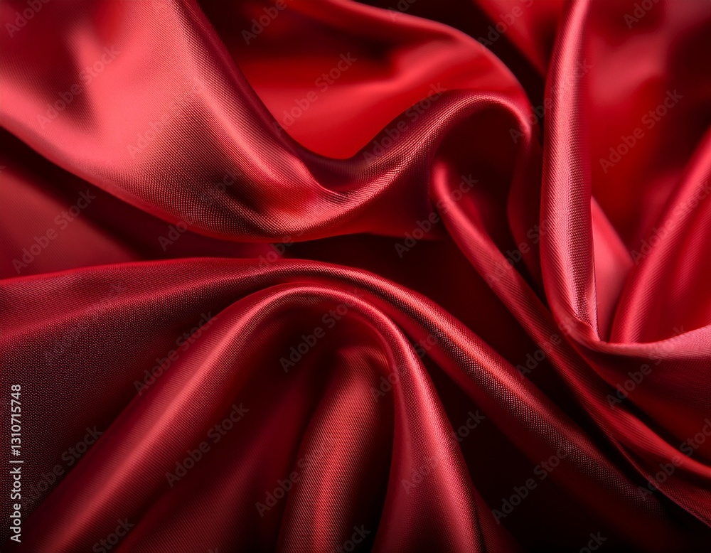 Obraz premium a close up of smooth flowing red satin fabric background fabric with folds curves and ridges light and shadow i dramatic theater background
