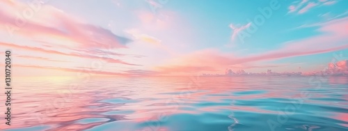 Minimalist photograph of gentle ocean waves under a pastel sky