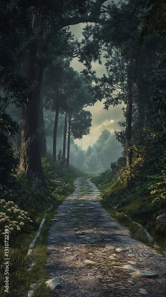 Fototapeta premium Misty Forest Path Under Canopy