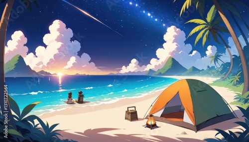 Tranquil Sunset Beach Camping Scene