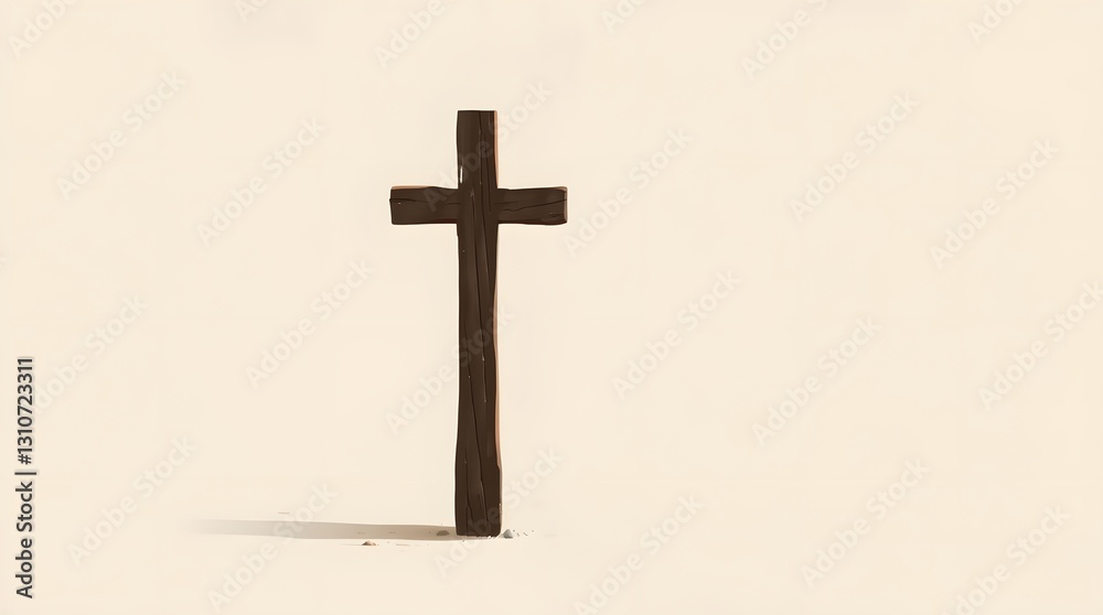 Dark wooden cross on a light background with a subtle shadow. A simple yet powerful symbol of Christian faith and religious significance. Dark wooden cross on a light background with a subtle shadow. A simple yet powerful symbol of Christian faith and religious significance.