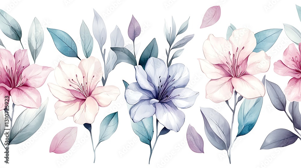 Fototapeta premium Artistic viewpoint serene watercolor botanical art featuring blooming floral arrangements