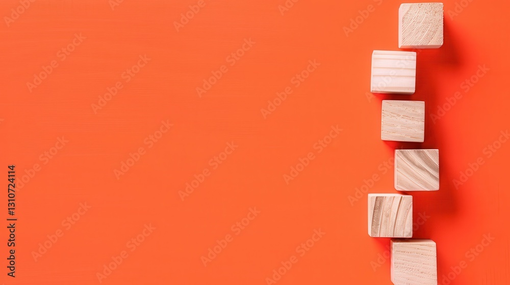 Wooden blocks arranged vertically on orange background, creating minimalist and modern design. natural wood texture contrasts with vibrant orange, adding playful yet sophisticated touch Wooden blocks arranged vertically on orange background, creating minimalist and modern design. natural wood texture contrasts with vibrant orange, adding playful yet sophisticated touch