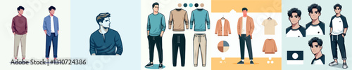 Set of vector images of men wearing casual clothes