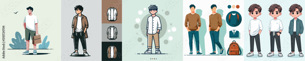 Set of vector images of men wearing casual clothes Set of vector images of men wearing casual clothes