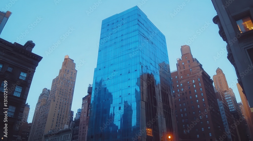 Fototapeta premium Modern Skyscraper Reflecting Clear Blue Sky