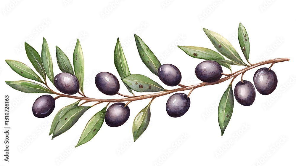 Artistic view of nature watercolor olive branch illustrating botanical calm Artistic view of nature watercolor olive branch illustrating botanical calm