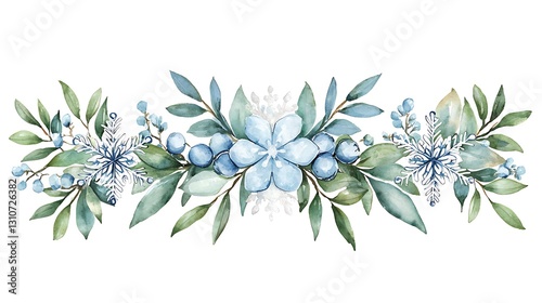 Wallpaper Mural Watercolor style floral arrangement nature-inspired blue flowers & leaves botanical art Torontodigital.ca