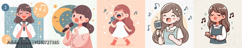Singing Girl Vector Image Set