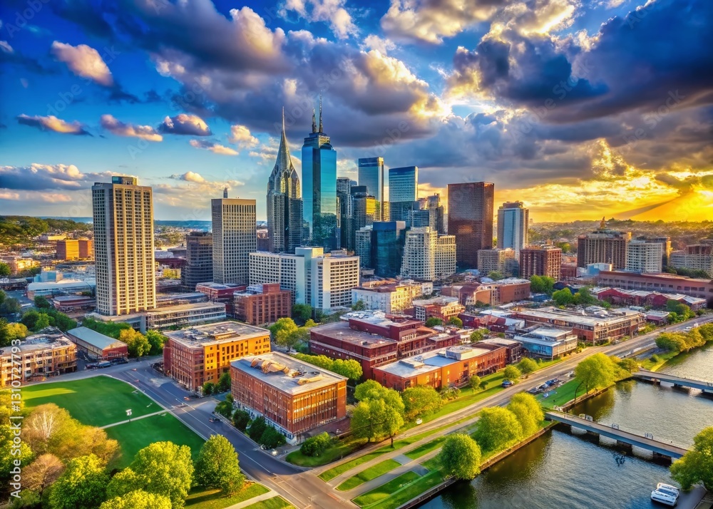 Naklejka premium Nashville Skyline Aerial View: Stunning Downtown Panorama with Copy Space for Text