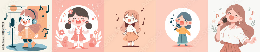 Singing Girl Vector Image Set Singing Girl Vector Image Set