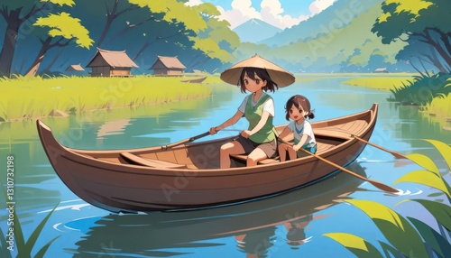 Tranquil River Journey: A Mother and Daughter's Serene Boat Ride