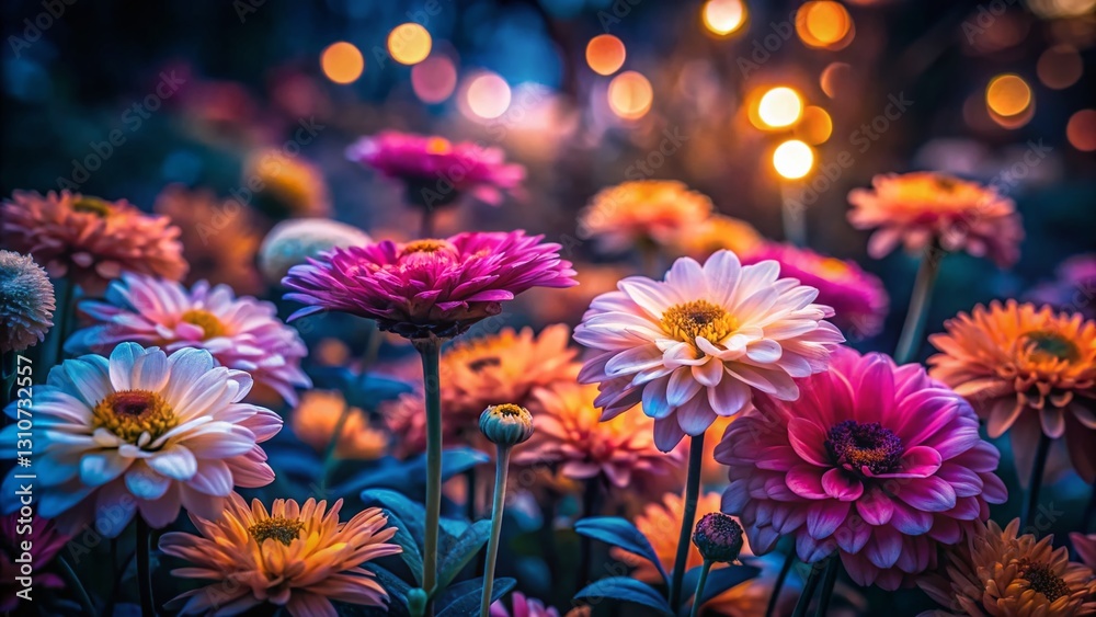Night Bloom: Close-Up Textured Flower Garden in Muted Tones Night Bloom: Close-Up Textured Flower Garden in Muted Tones