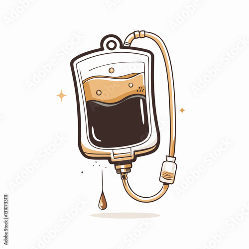 IV bag filled with coffee on a white background