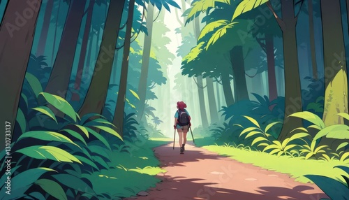 Jungle Trek: A Woman's Solitary Journey Through Lush Green Forest