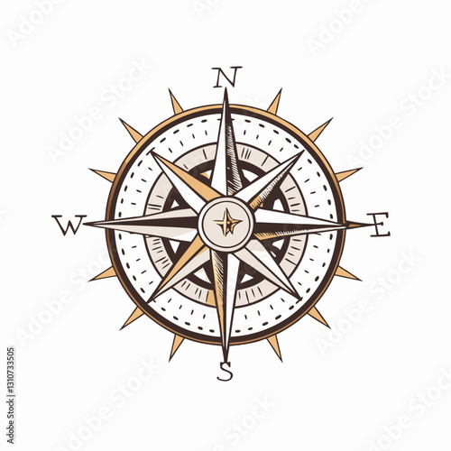 Compass illustration with cardinal directions, The wind rose, the concept of the discoverers of the new world