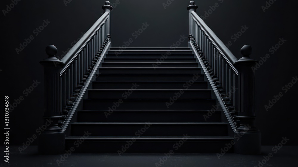Fototapeta premium Dark Staircase Ascent, Mysterious Hallway, Success Concept