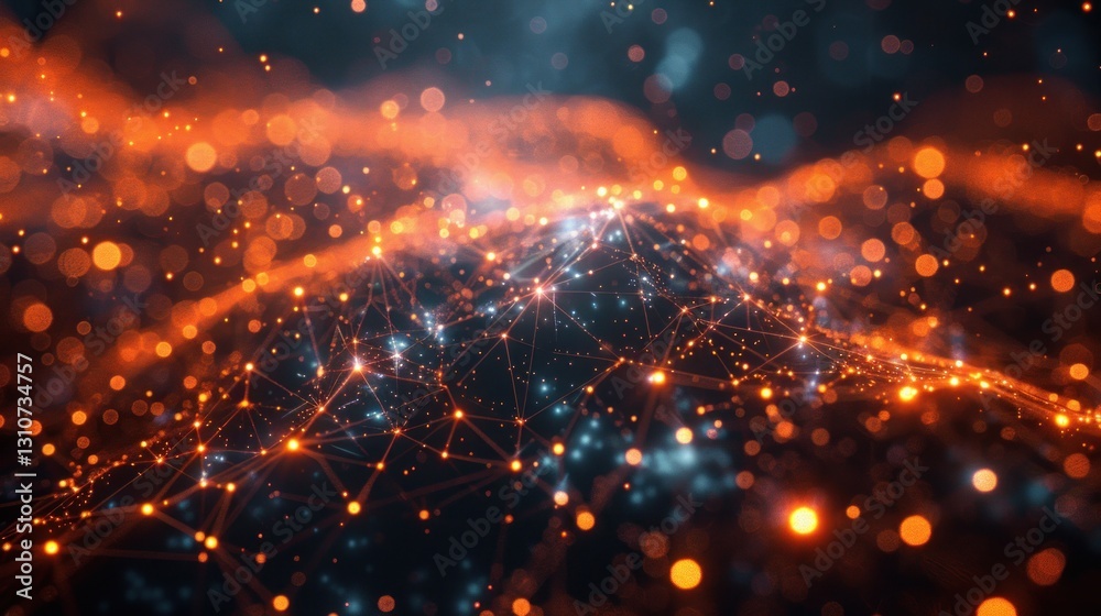 Abstract network landscape with glowing particles Abstract network landscape with glowing particles