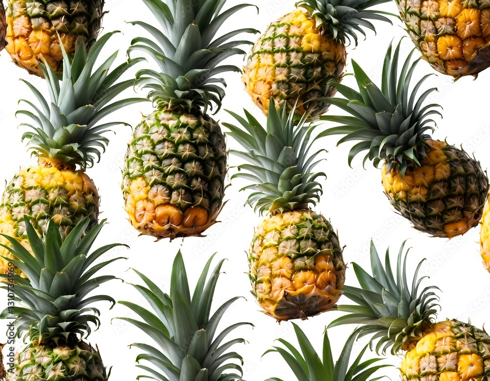 Fototapeta premium Pineapple Pattern, Tropical Fruit Seamless Repeat