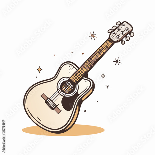 Illustration of an acoustic guitar with sparkles, The concept of selling musical instruments, the guitar class
