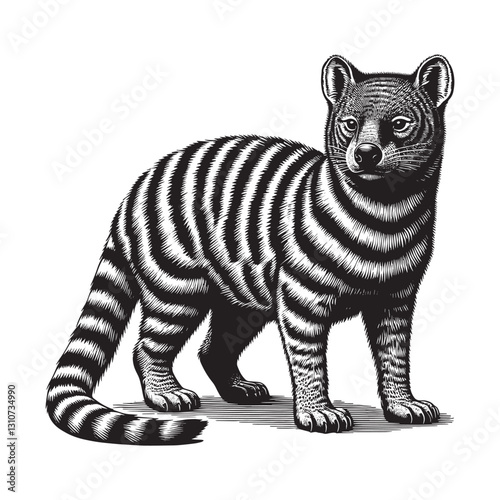 Detailed woodcut depiction of a Thylacine extinct Tasmanian tige