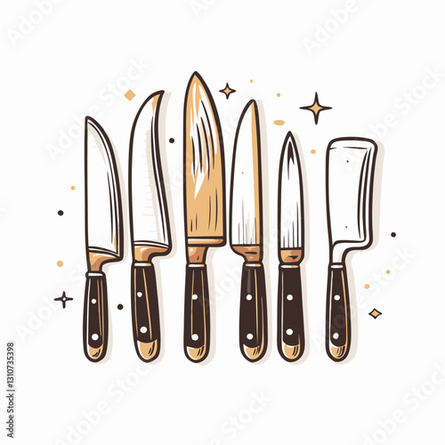 Set of kitchen knives in vintage style, the concept of a professional chef, selling kitchen knives