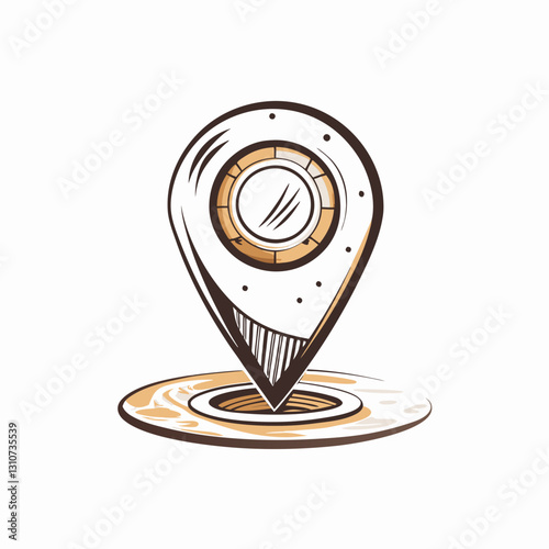Location pin illustration in vintage style, location of the object, geolocation