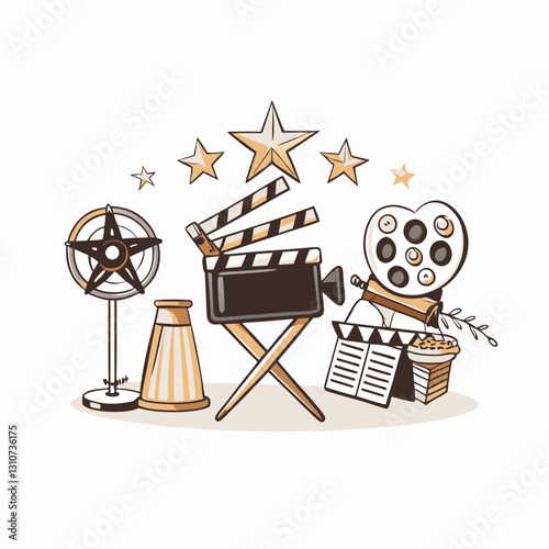 Film production tools and stars in vintage style