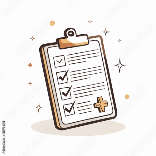 Clipboard with checklists and medical symbol against a white background, medical examination checklist, list of doctor's appointments, medical commission