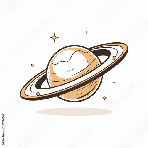 Illustration of Saturn with rings and stars in the background, planetarium concept, space exploration