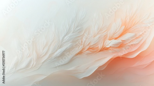 Abstract artistic feather patterns with blended soft white and orange hues