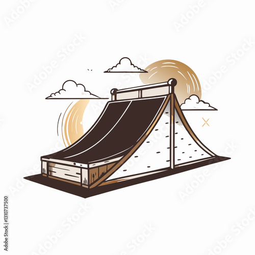 Skate ramp illustration in a minimalist style with clouds