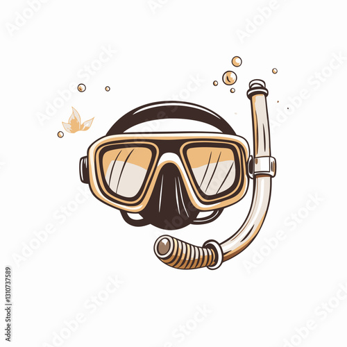 Diving mask and snorkel with bubbles underwater