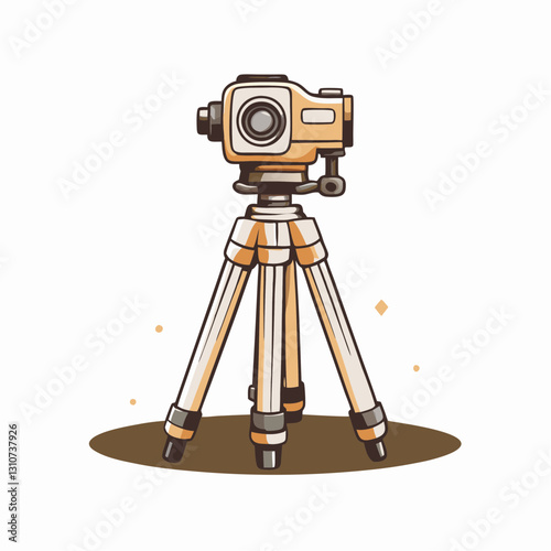 Camera on tripod in minimalist design, theodolite, theodolite survey of the area, geodesy of the area, topographic survey, preparation for construction