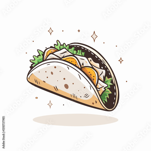Colorful taco illustration with toppings on a plain background
