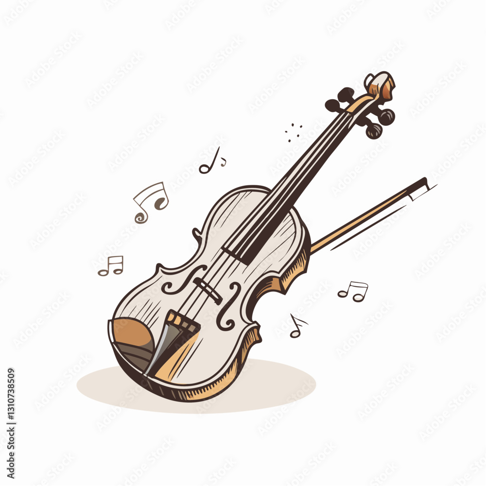 Obraz premium Violin with musical notes on beige background