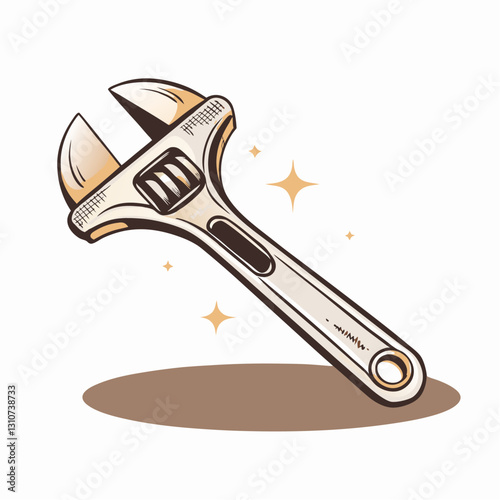 Adjustable wrench with sparkles on white background