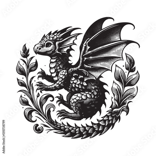 Engraved Kobold Illustration: A Scaled Creature in Vintage Woodc photo