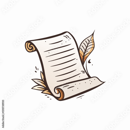 Scroll with blank parchment and leaves, artwork, poem, poetic work